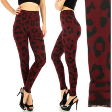 Leopard velo sem costura forro Leggins Burgund